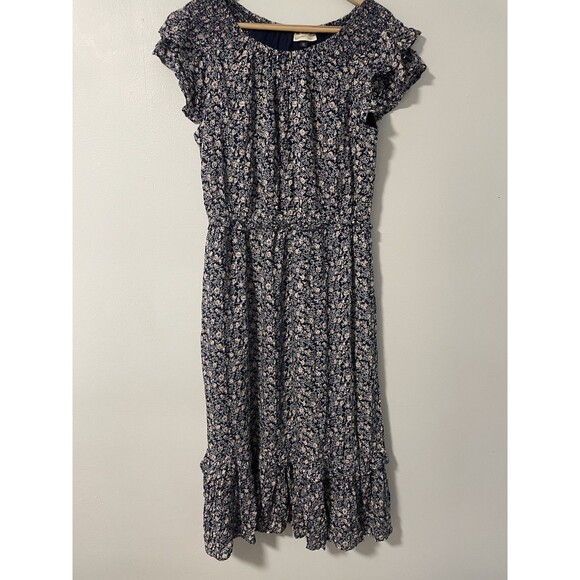 Universal Thread Navy Blue Pink Floral Flutter Sleeve Tiered Maxi Dress Boho XXL - Picture 2 of 11